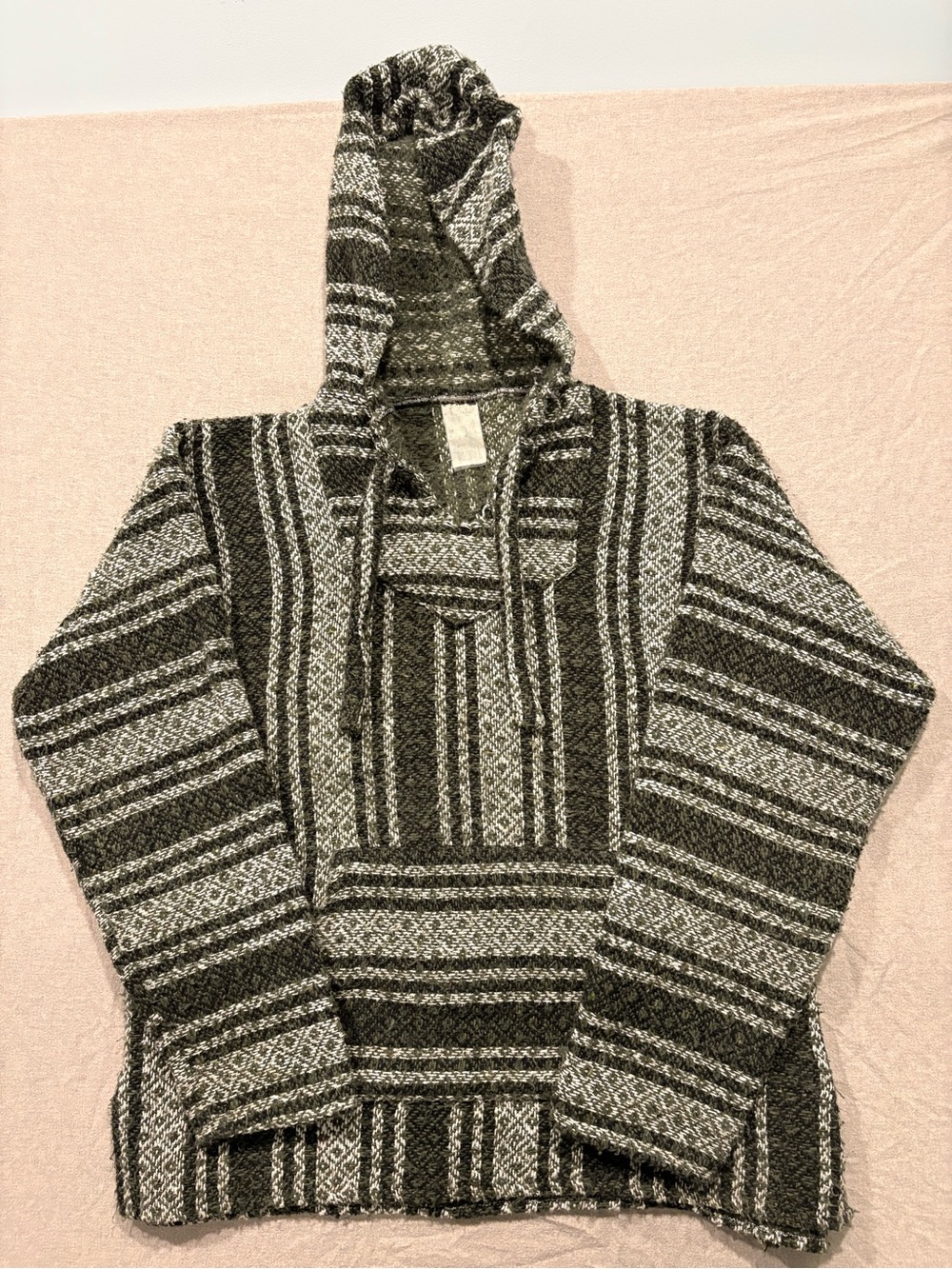 Y2K Striped Hooded Baja Pullover - Black & Cream